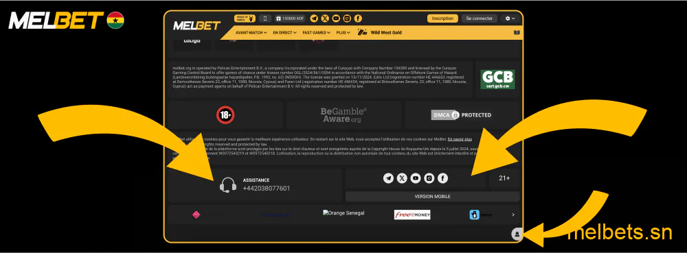 Assistance Melbet Sénégal sur le site officiel