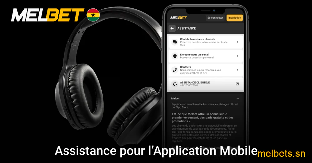 Support de l'application mobile Melbet avec chat et contact