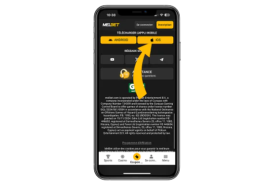 Choisir lien iOS téléchargement