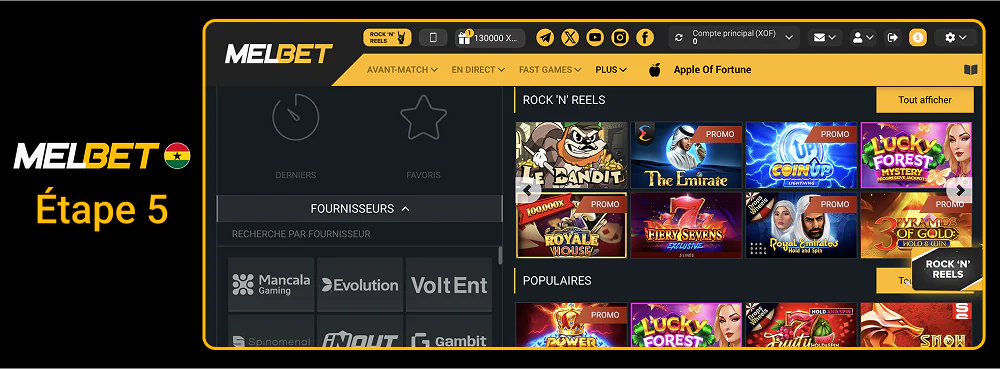 Allez dans la section casino