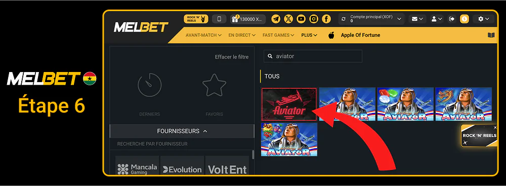 Recherchez le jeu Aviator