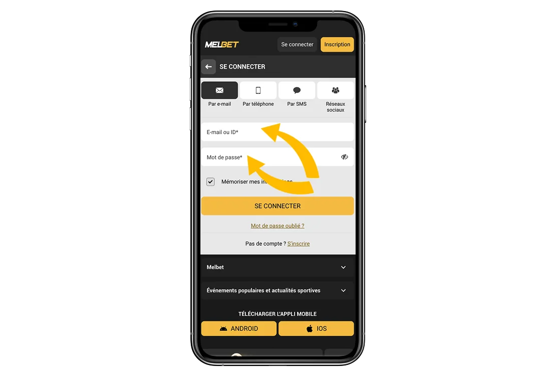 Entrez identifiant/email et mot de passe