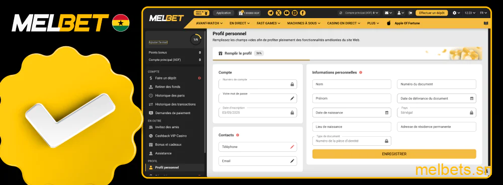 Vérification de compte Melbet