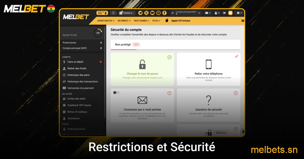 Restrictions et mesures de sécurité Melbet