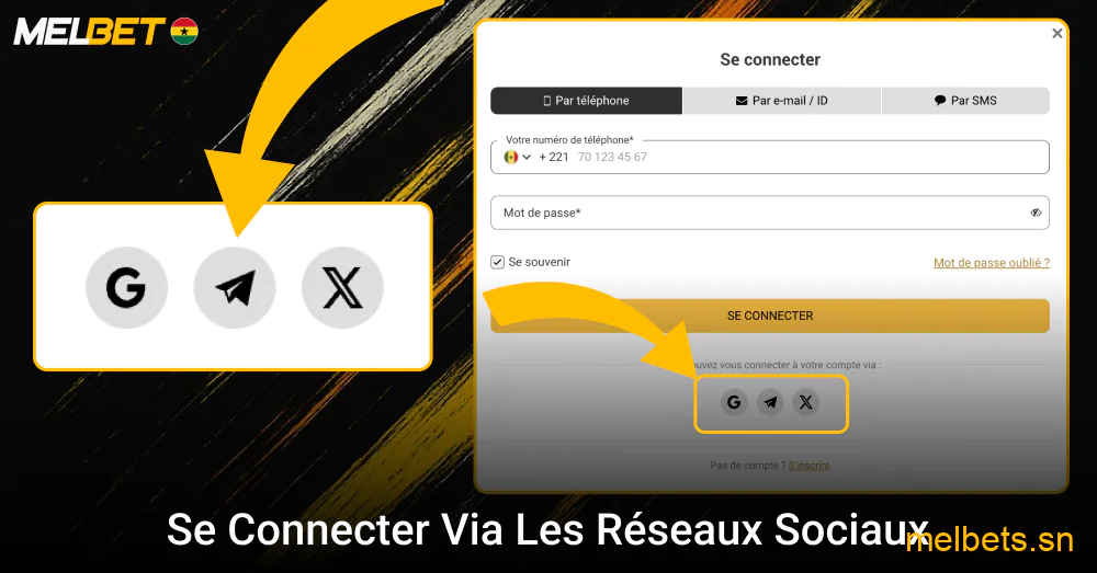 Connexion rapide via réseaux sociaux Melbet