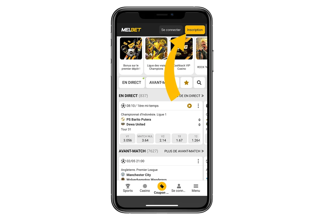 Accès page d’accueil mobile Melbet
