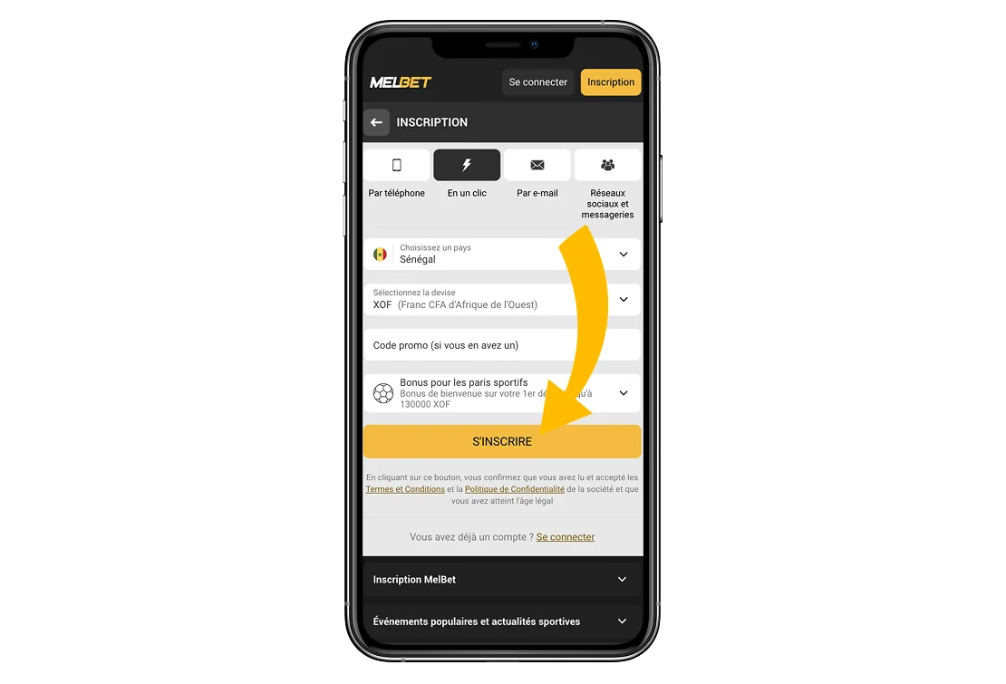 Finaliser inscription Melbet mobile